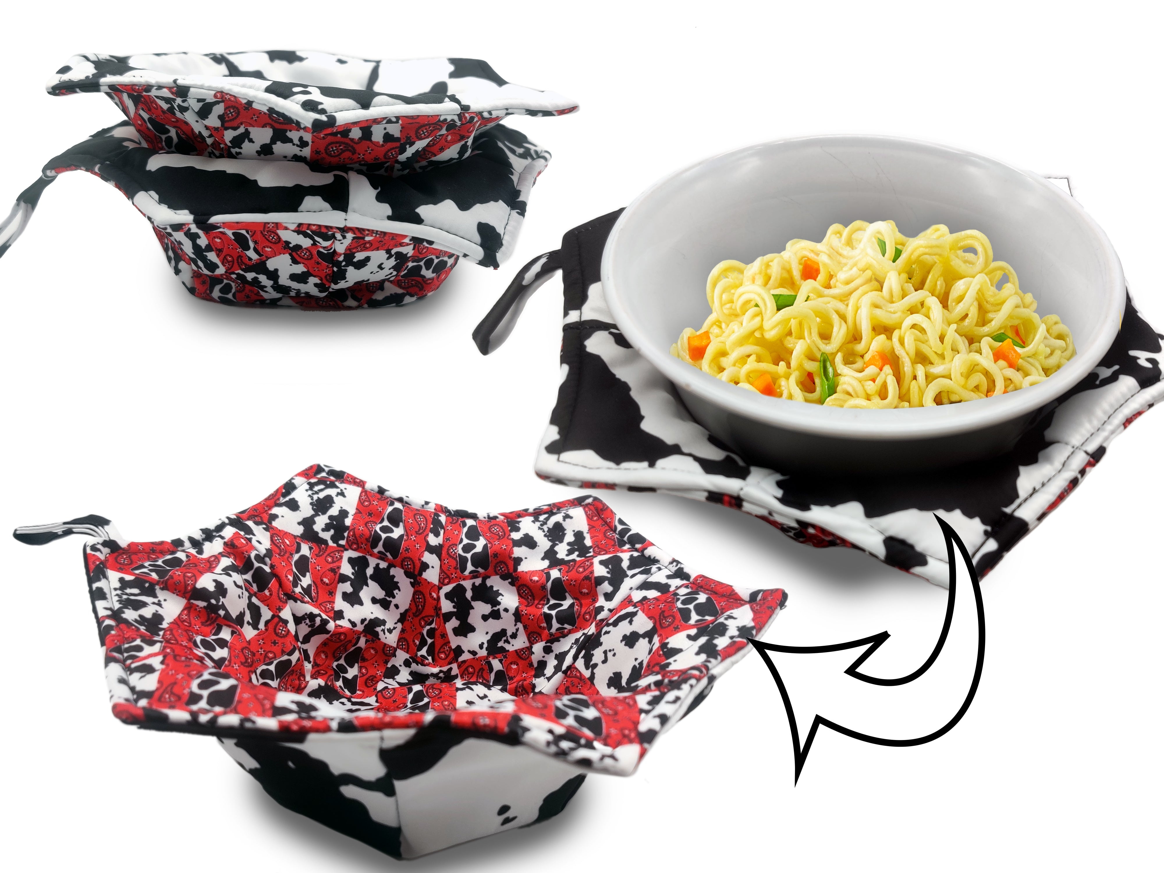Extra Large Cow Print Microwave Bowl Holder 2 PACK for Hot Food