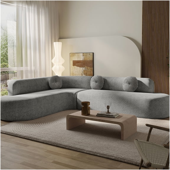 Extra Large Curved Sectional Sofa, 122" Wide Chenille Fabric Couch with High Resilience Foam, Round Pillows, Grey for Comfortable Living