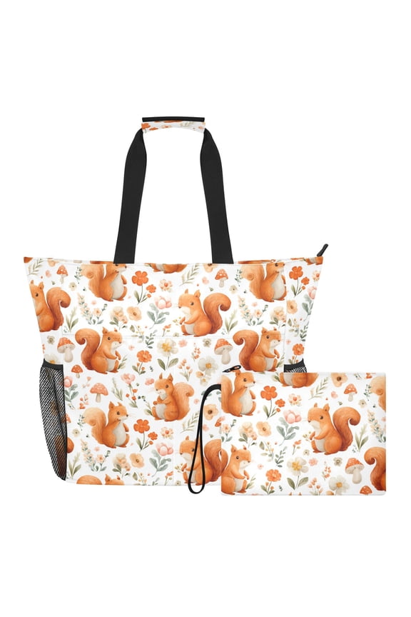 Extra Large Cute Cartoon Squirrel Beach Bag for Women Waterproof Tote with Zipper Pockets