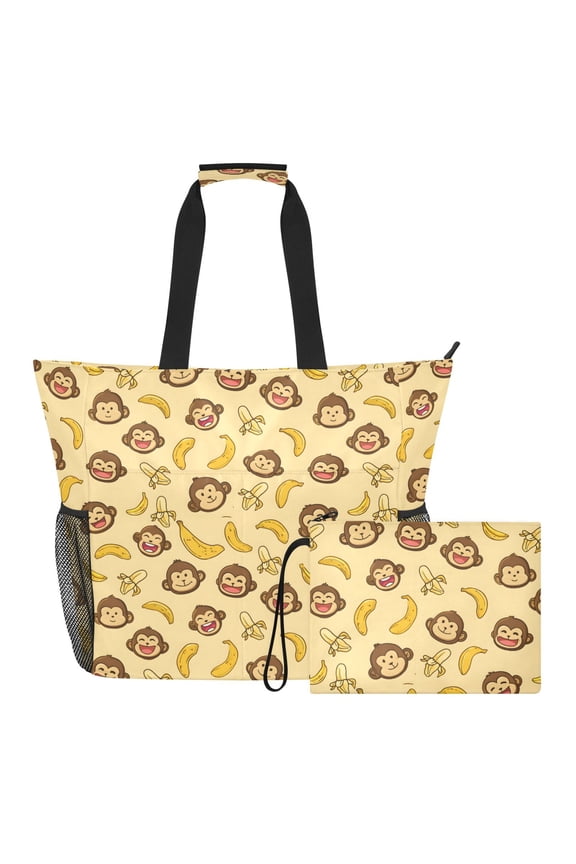 Extra Large Cute Monkey Beach Bag for Women Waterproof Tote with Zipper Pockets