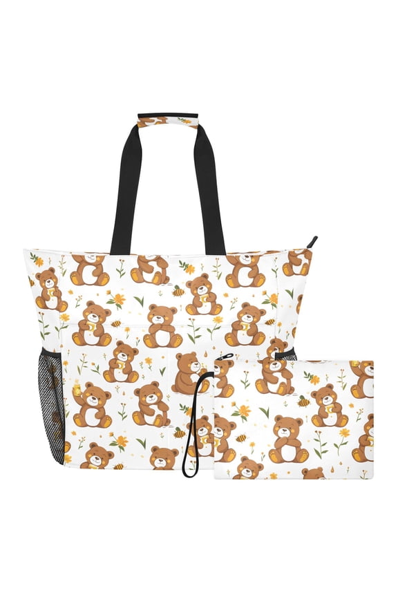 Extra Large Cute Teddy Bear Beach Bag for Women Waterproof Tote with Zipper Pockets