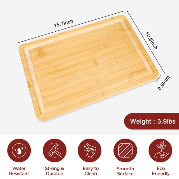 GL-Bamboo Extra Large Bamboo Cutting Board, 15.7 x 10.6 x 0.9 in, Juice Groove