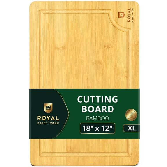 Royal Craft Wood Extra Large Bamboo Cutting Board – Wooden Butcher Block Chopping Board with Side Handles, Cutting Board for Kitchen Meal Prep (XL, 18" x 12")