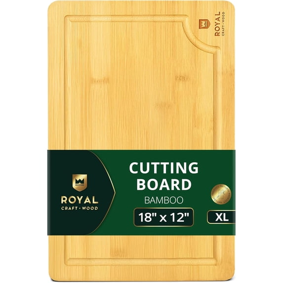 Royal Craft Wood Extra Large Bamboo Cutting Board – Wooden Butcher Block Chopping Board with Side Handles, Cutting Board for Kitchen Meal Prep (XL, 18" x 12")