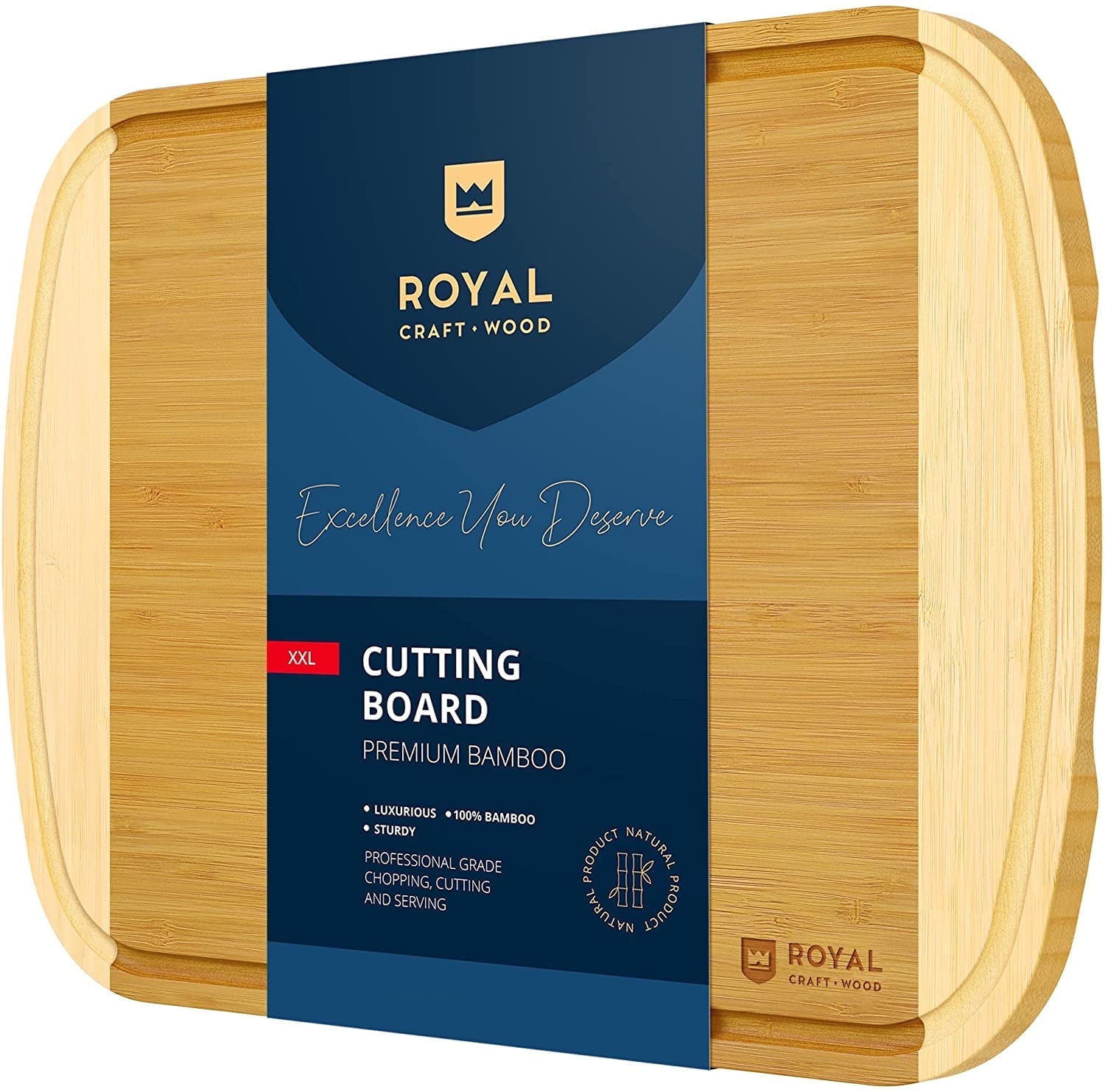 Royal Craft Wood Cutting Board for Kitchen – Wood Chopping Board with Juice Groove – Bamboo Cutting Board for Meat, Vegetables, Cheese & Charcuterie Serving (XXL, 20" x 14")