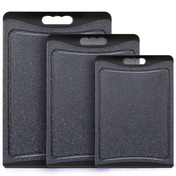 Extra Large Cutting Boards, AOKIWO Plastic Cutting Boards for Kitchen (Set of 3)Meat, Veggies Cutting Board Set Dishwasher Chopping Board with Juice Grooves Easy-Grip Handles, Dark Grey