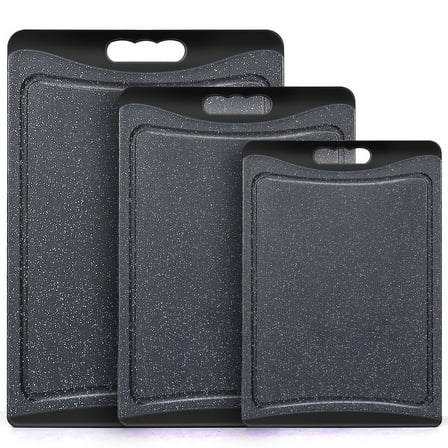 Extra Large Cutting Boards, AOKIWO Plastic Cutting Boards for Kitchen (Set of 3)Meat, Veggies Cutting Board Set Dishwasher Chopping Board with Juice Grooves Easy-Grip Handles, Dark Grey