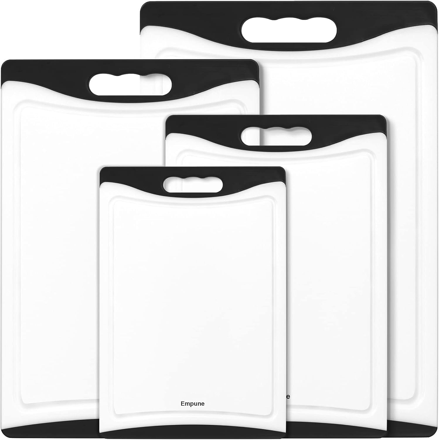 Set of 4 Black and White Plastic Cutting Boards with Juice Grooves