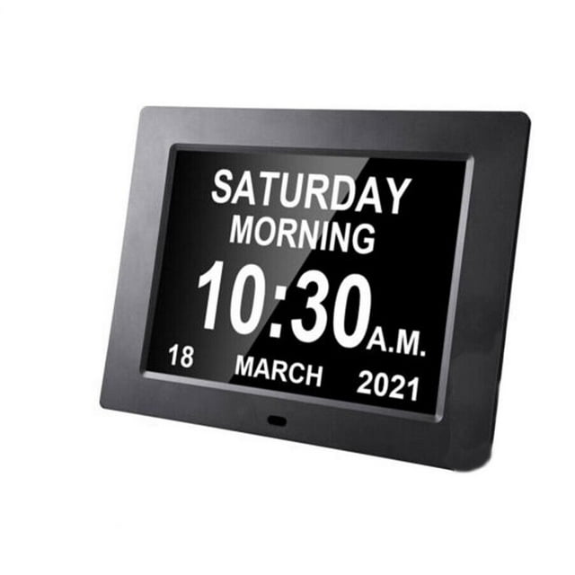 Extra Large Dementia Clock 8" Digital Calendar Day Clocks LED Alarm