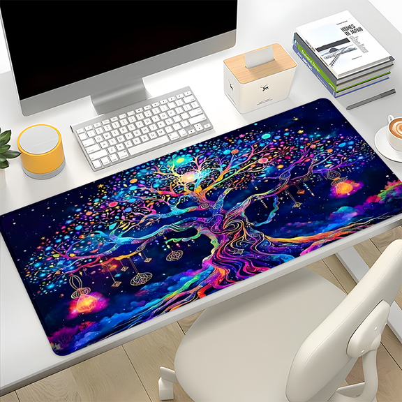 Extra-Large Desk Mouse Pad 2.95x1.31ft (90x40cm) - Cosmic Colorful Tree of Life Non-Slip Mat, Smooth Surface for Gaming, Office, Home Workspaces