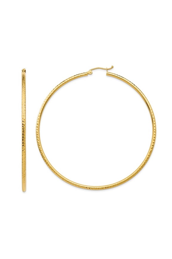 Extra Large Diamond Cut Hoop Earrings in 14K Yellow Gold 2 1/2 inch (2.00 mm) for Women