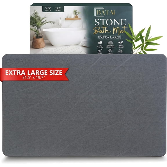 Extra Large Diatomaceous Earth Stone Bath Mat 31.5 In X 19.7 In Non Slip Quick Dry Dark Gray