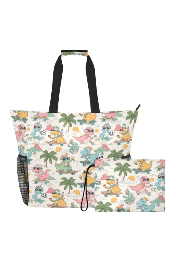 Extra Large Dinosaur Skateboard Beach Bag for Women Waterproof Tote with Zipper Pockets