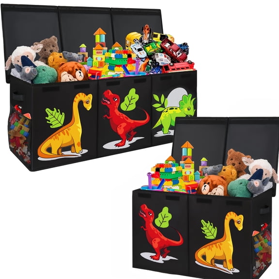 Extra Large Dinosaur Toy Box - Collapsible Sturdy Storage Organizer with Lid, Black Chest Bin for 14+ Boys Girls, Playroom Bedroom Nursery Living Room