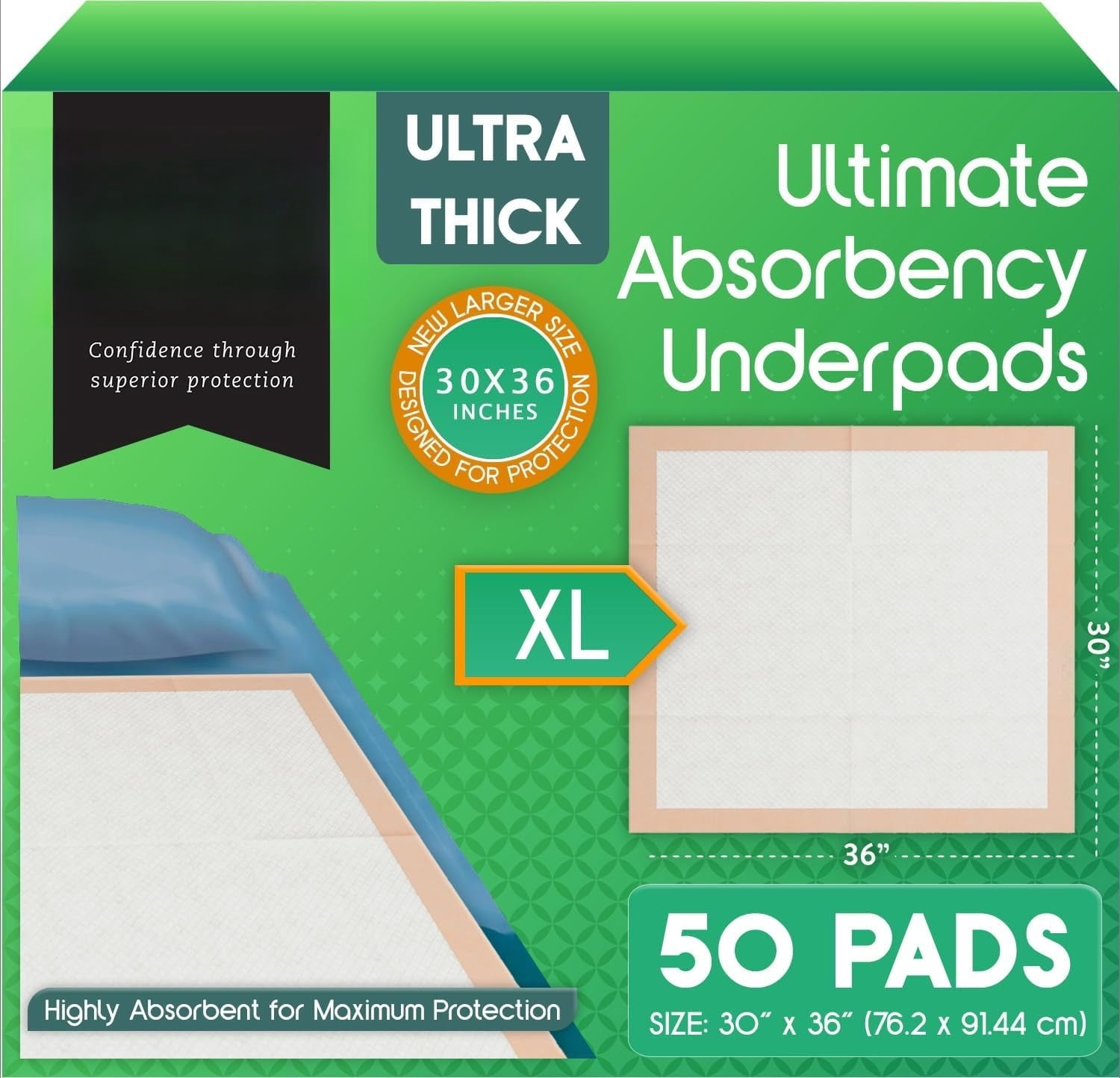 Extra Large Disposable Bed Pads 30" x 36", Super Absorbent Waterproof Underpads for Incontinence, 50-Pack with Leakproof & Odor Control, Ultra Thick for Adult Bed Protection