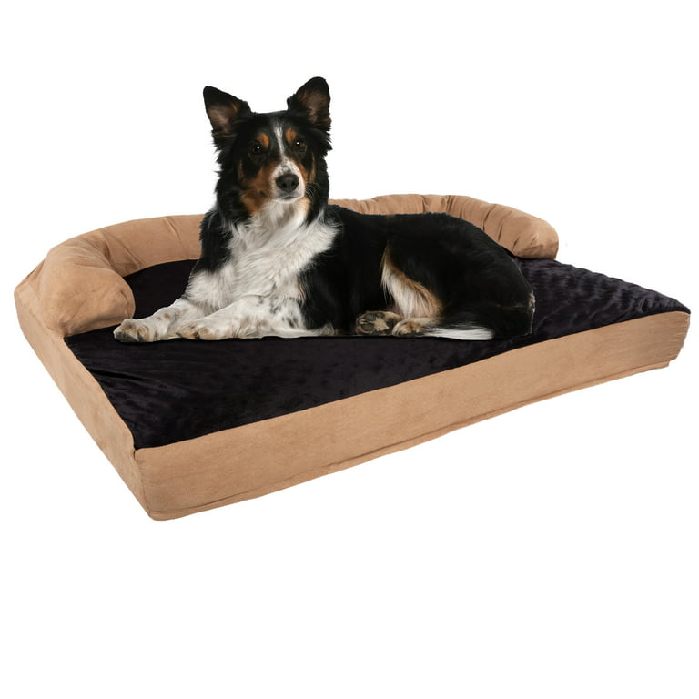Extra-Large Dog Bed – 45.5 x 32 Pet Bed - 3-Layer Orthopedic Dog Sofa with  Cooling Gel, Memory Foam and Neck Bolster by PETMAKER (Tan/Black) 
