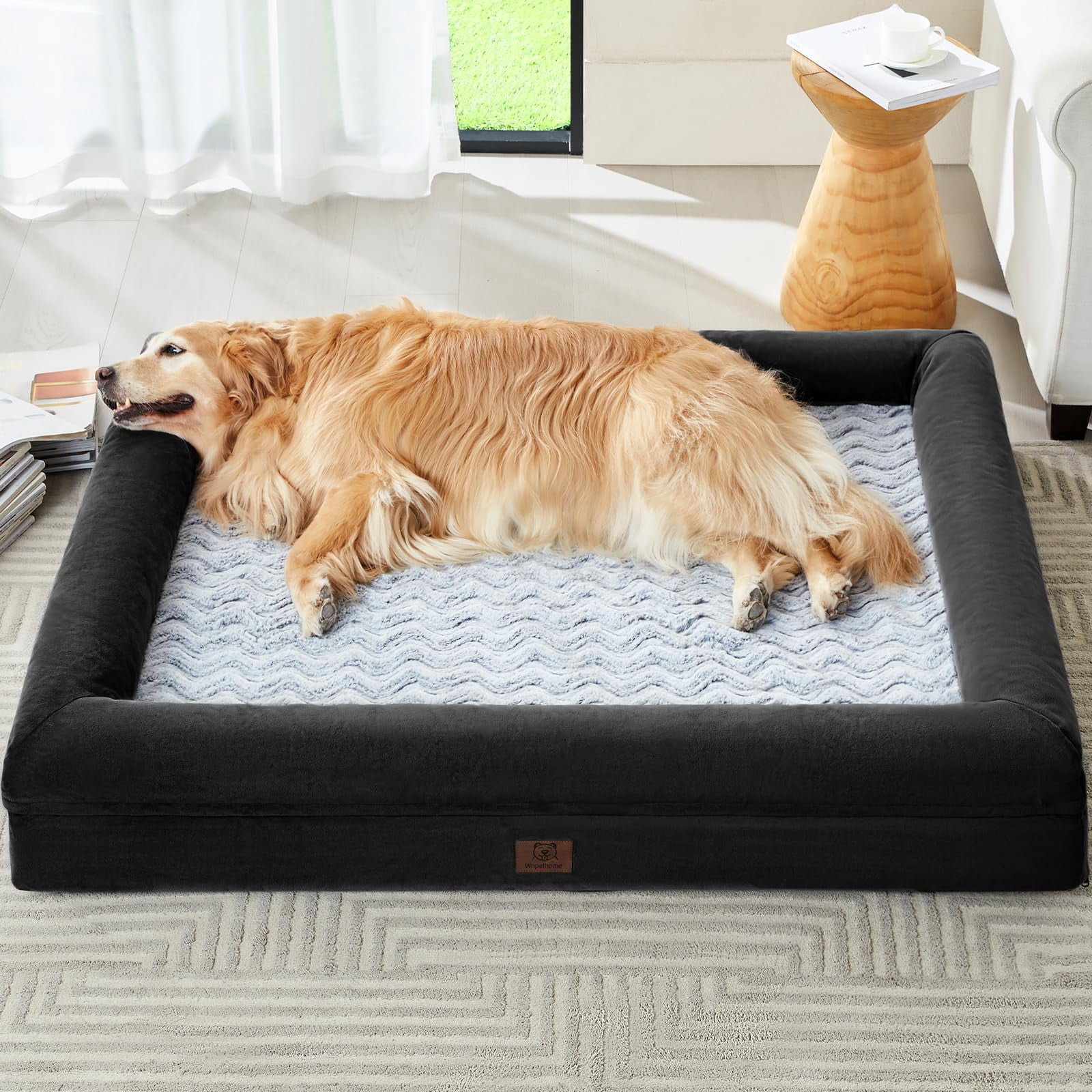 Extra Large Dog Bed Black Washable Couch with Removable Waterproof Cover Orthopedic Pet Sofa Bolster Sides for Sleeping