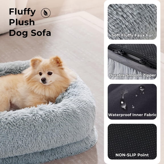 Extra Large Dog Bed -  Dog Bed with Washable Removable Cover, Fluffy Waterproof Pet Sofa with Supportive Egg Foam and Nonskid Bottom, Camel