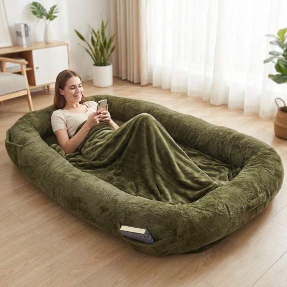 Extra Large Dog Bed Human Sized Pet Bed for Big Dogs Washable Removable Cover with Storage Bag Anti Slip Rubber Particles 71x47x12in