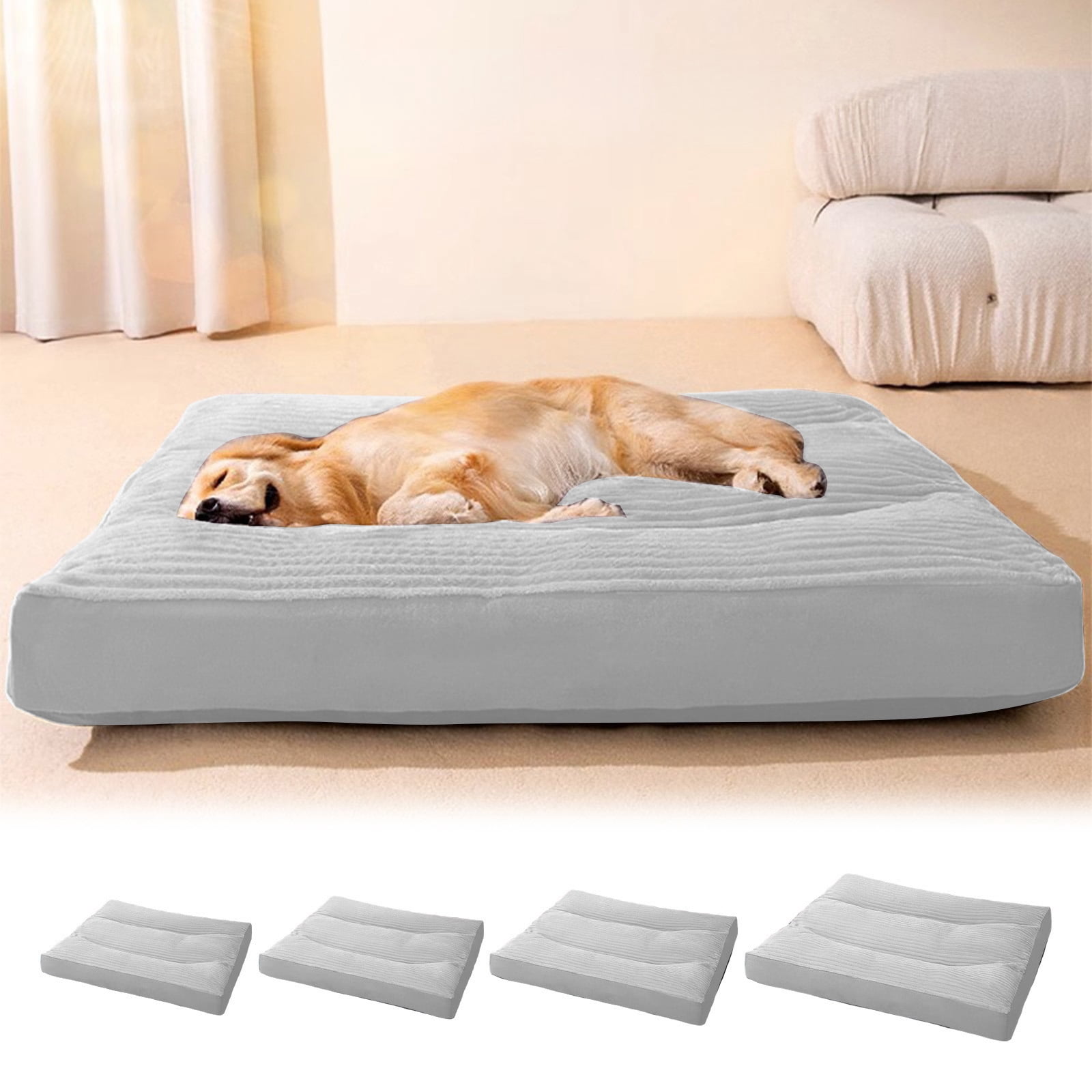 Extra Large Dog Bed Washable Pet Mattress ，Orthopedic Pet Bed with Waterproof Lining,Soft Short Plush Surface & Egg Crate Foam, for Medium, Jumbo, Small Dogs Breeds Gray （L）