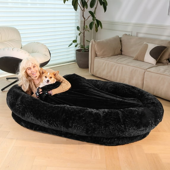 Extra Large Dog Beds, Bean Bed for Adult/Pet, Human & Pet Friendly, Washable Faux Fur Human Dog Bed for People Doze Off