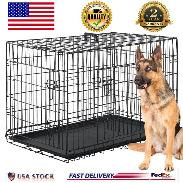 Extra Large Dog Crate Kennel 48" Folding Pet Cage Metal w/ 2 Doors