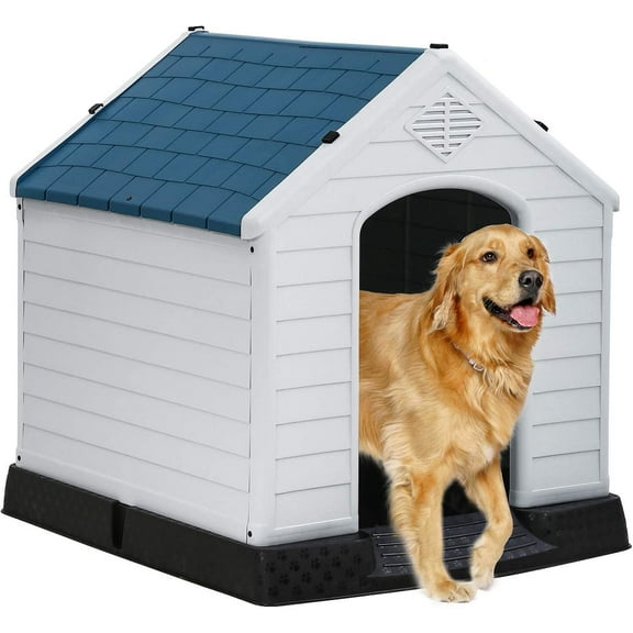 Extra Large Dog House for Large Medium Dogs 41x37.4x39 inch Plastic Water Resistant Dog Houses with Hight Base Support for Winter Tough Durable House with Air Vents Elevated Floor