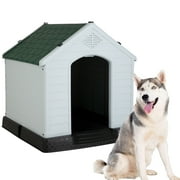 Extra Large Dog House for Large Medium Dogs 41x37.4x39 inch Plastic Water Resistant Dog Houses with Hight Base Support for Winter Tough Durable House with Air Vents Elevated Floor, Green