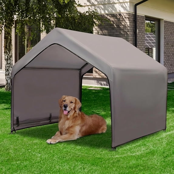 Extra Large Dog House Outside, Dog Tent Outdoor, Big Dog Shade Shelter Doghouse Canopy, Water Resistant Dog shelter with Ground Nail, Gray Sun Rain Cover for Pet Cat Livestock 4'x 4'x 3.3