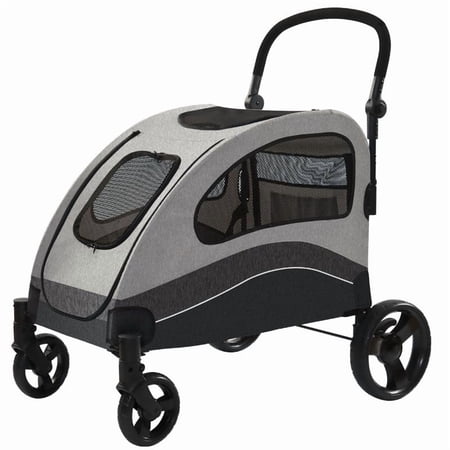 Extra Large Dog Stroller for Big Dogs – 135lbs Max Load, Foldable Pet Carrier with Shock Absorption, 4 Wheels & Brake System – Outdoor Walks, Travel, Puppy Stroller (Gray/Black)