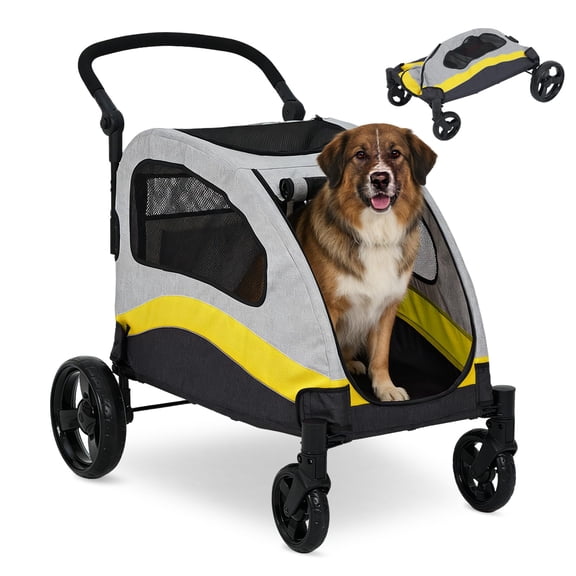 Extra Large Dog Stroller for Big Dogs Up to 88 Lbs Heavy Duty Pet Stroller with 360 Swivel Wheels & Shock Absorption, Removable Washable Pad, Foldable Design for Travel, Vet, Hiking, and Shopping,