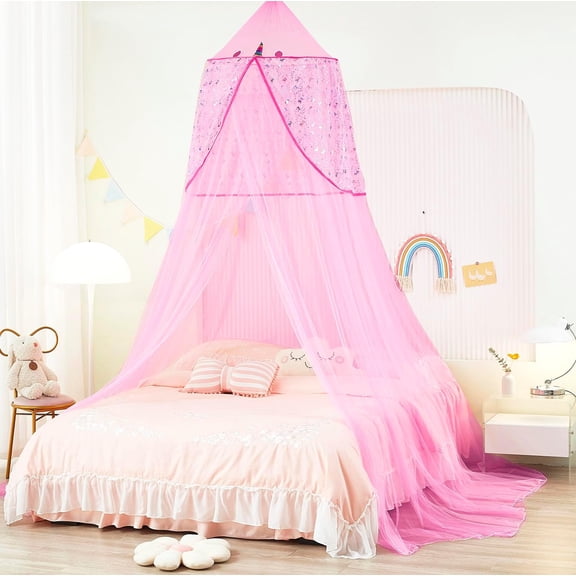 Extra Large Dome Bed Canopy Bedroom Accessories Decor Netting for Twin to King Size Bed Pink