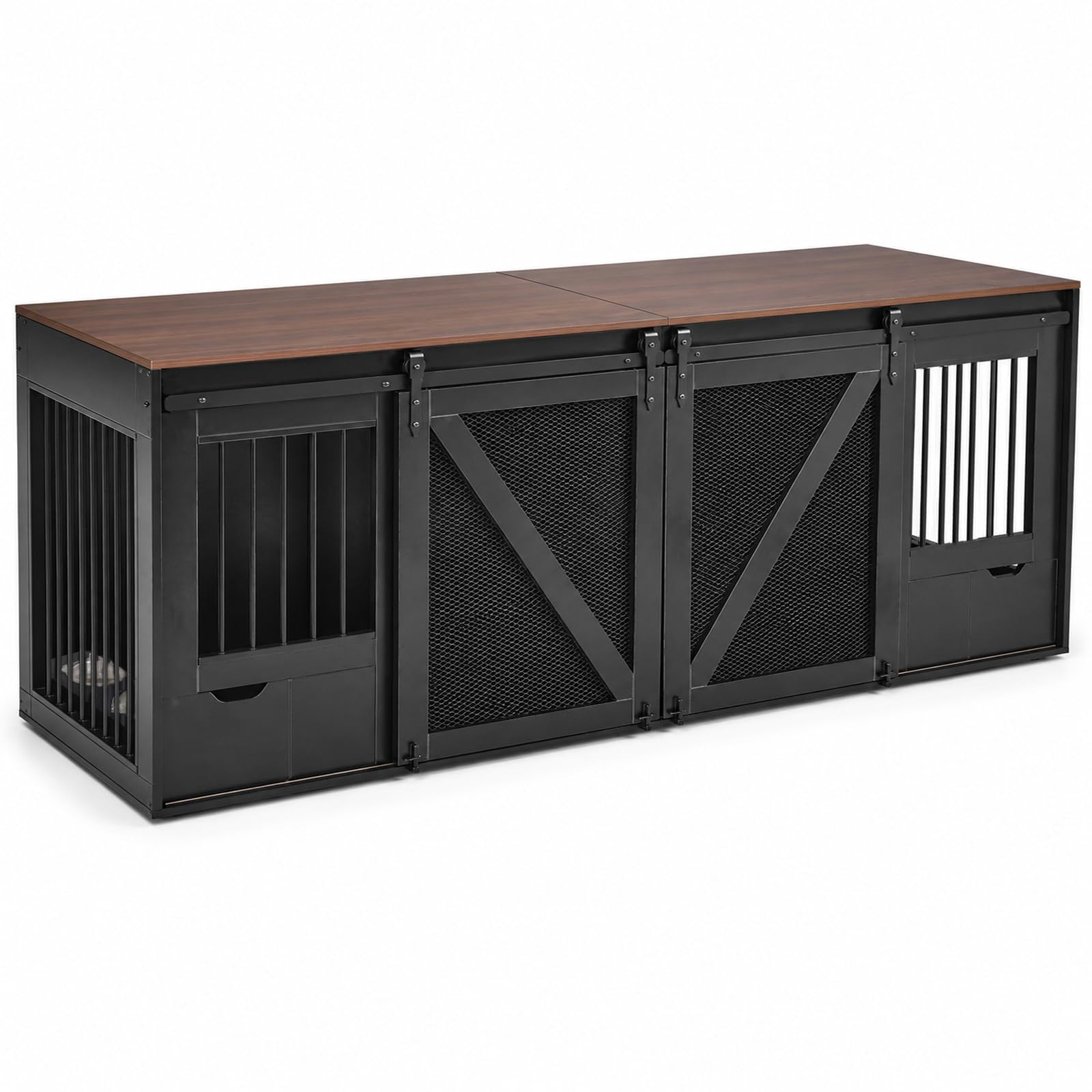 Extra Large Double Dog Crate Furniture with TV Stand for 2 Dogs ...