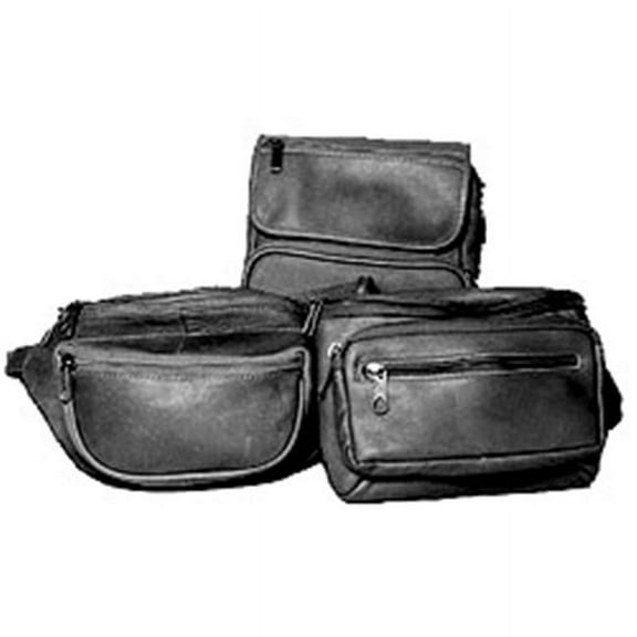 Extra Large Double Pocket Leather Waist Pack w Back Zip Pocket (Black)