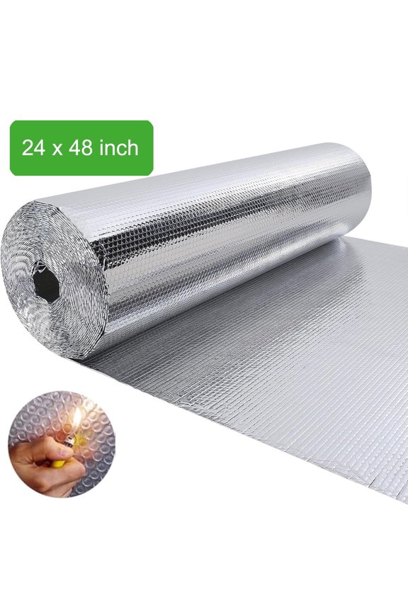Double Reflective Insulation Roll, 24" X 48" Double-Sided Aluminum Bubble rv Insulation for Winter and Summer