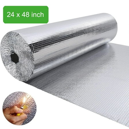 Extra Large Double Reflective Insulation Roll, 24 X 48 inch Double-Sided Aluminum Bubble Insulation Roll, Rv Window and Window Insulation for Winter and Summer, Garage Door, Roof, Car