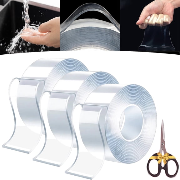Extra Large Double Sided Tape, Clear & Tough Nano Tape, Multipurpose Mounting Tape,Transparent Magic Nano Tape Double-Sided Grip Reusable Home Tape Traceless Adhesive Heavy Duty (1.18in * 118in, 3PC)