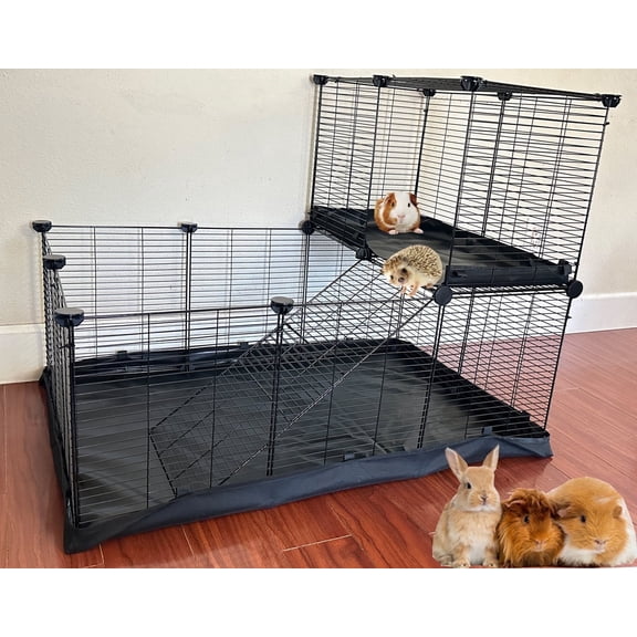 Mcage Waterproof 2-Story Extra Large Metal Small Animal Cage with Rubber Mallet & Non-Slip Pads Black