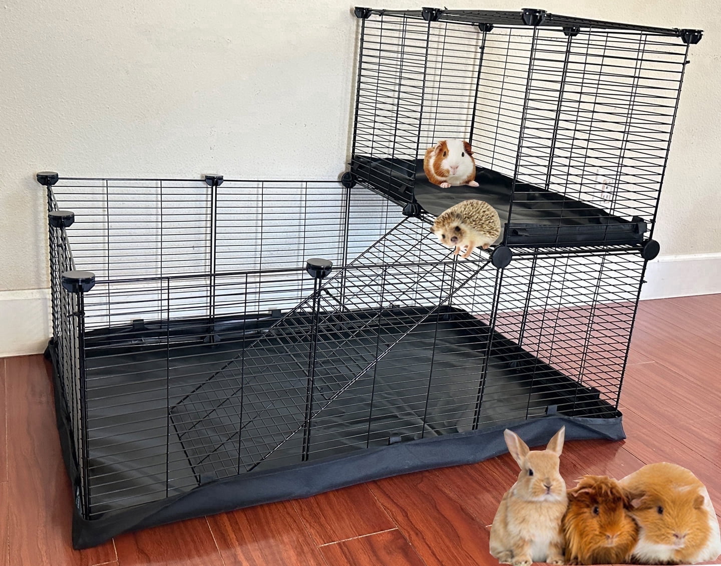 Mcage Waterproof 2-Story Extra Large Metal Small Animal Cage with Rubber Mallet & Non-Slip Pads Black
