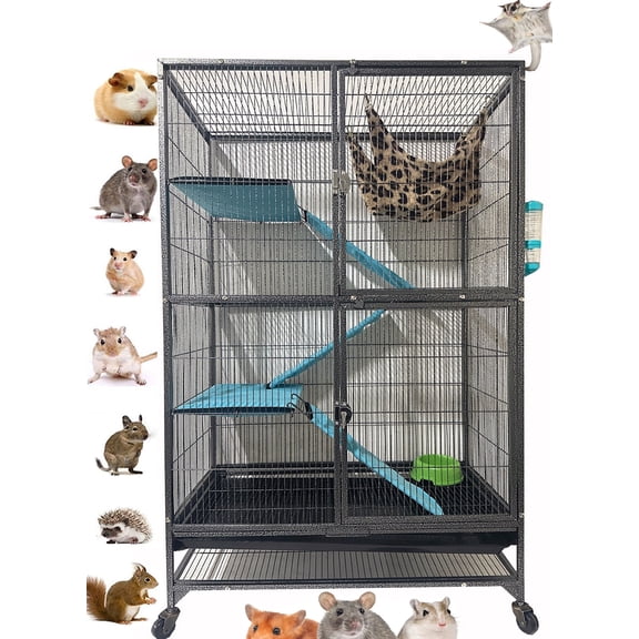 Extra Large Double Unit Story Metal Chew Free Rolling Cage For Ferret Chinchilla Sugar Glider Rat Mice Mouse Gerbil Squirrel Rabbit