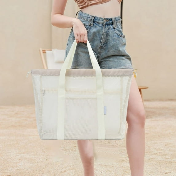 Extra Large Draining Mesh Beach Bag, Waterproof Multi-Compartment Tote for Outdoor & Vacation
