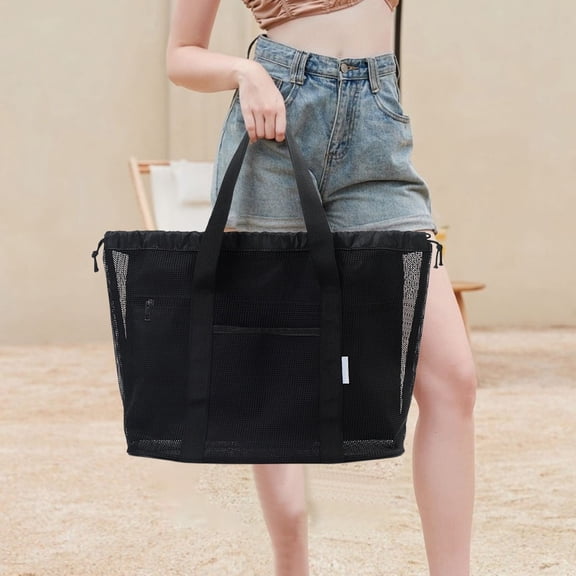 Extra Large Draining Mesh Beach Bag, Waterproof Multi-Compartment Tote for Outdoor & Vacation