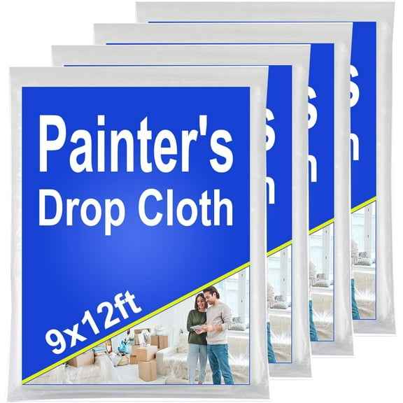 Extra Large Drop Cloth, Painter's Plastic Drop Cloth Painting Sheet, Durable Dust Cover, Clear Plastic Sheeting, Plastic Cover, Paint Drop Cloth, Plastic Floor Protector - 4 Pack
