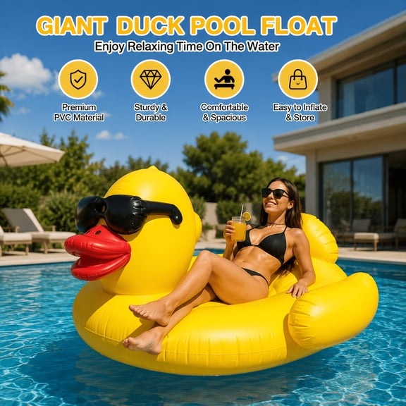 Extra-Large Duck Pool Float- 72inch Inflatable Raft, XXL Durable PVC Floating Lounger, Perfect for Beach, Lake, and Pool Parties(Can Support Up to 300 Pounds)