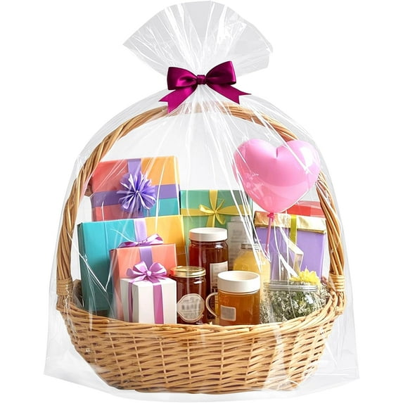 Extra Large Easter Cellophane Bags, 40x50 Inch Clear Cellophane Wrap for Gift Baskets, 10Pcs Jumbo Huge Clear Basket Bags