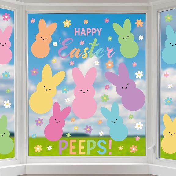 Extra Large Easter Window Clings 3 Sheets Double-Sided Bunny Rabbit Peeps Decor Spring Home Office School Glass Decoration