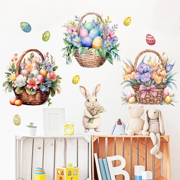 Extra Large Easter Window Stickers Decals - Multicolor Bunny and Egg Wall Clings for Doors and Glass, Reusable Spring Holiday Party Decorations for Home Classroom and Church