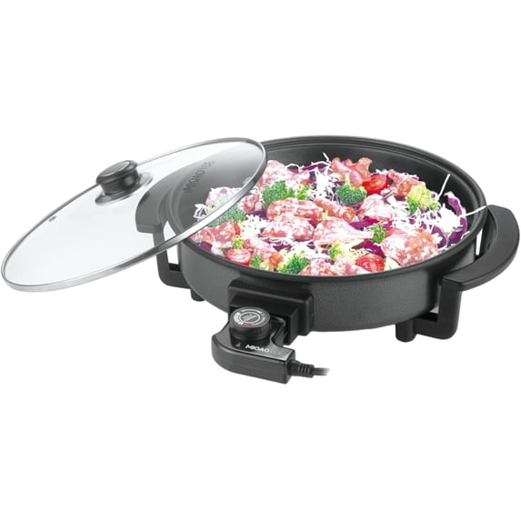 Extra Large Electric Skillet with lid, Ceramic Nonstick Coating Electric Frying Pan, 1500W Quick & Even Heating, 5 Adjustable Temperature Control, Tempered Glass Lid & Cool-Touch Handles