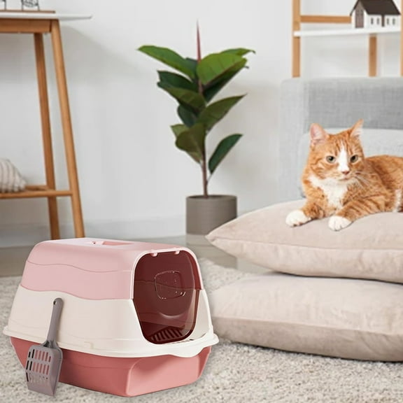 Extra Large Enclosed Cat Litter Box with Odor Control & Anti-Splash Design, 50x34x33cm Plastic Litter Box w/Non-Slip Base & Smooth Edges, Easy Clean Cat Toilet in Green/Pink/Purple/Blue, 1Pcs