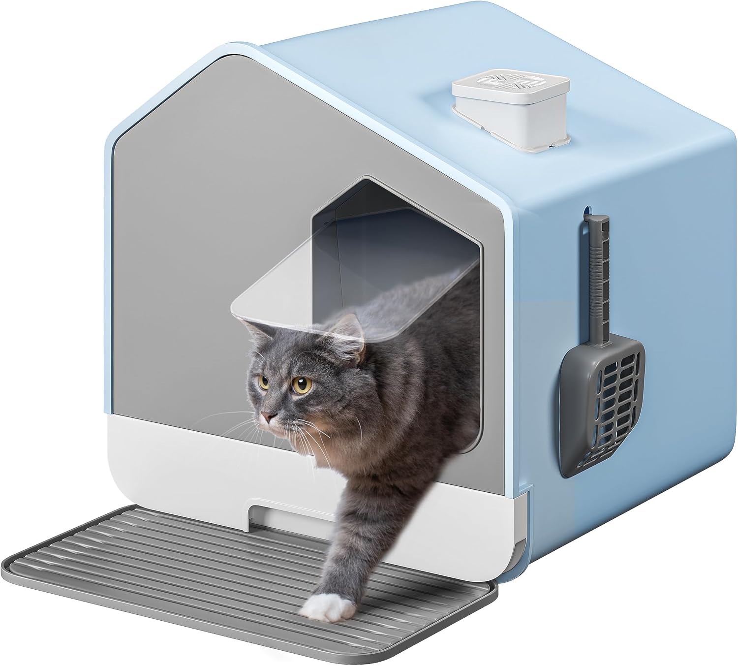 Extra Large Enclosed Cat Litter Box with Mat and Litter Scoop, Odorless